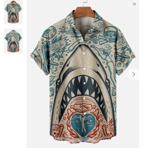 [NWT] Hawaiian Great White Shark Pattern Men's Short Sleeve Top